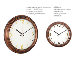 Bakır Eskitme Plastik Duvar Saati